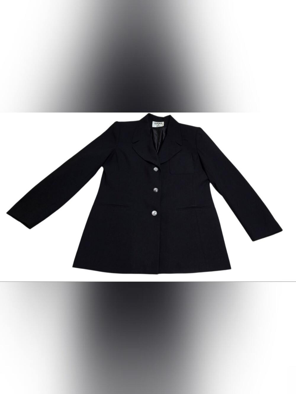 Vintage Kasper for ASL Black Longline Blazer Structured Shoulder 90s Y2K Large
